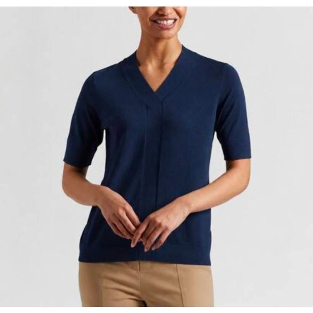 Pendleton Navy Blue Colby silk cotton short sleeve suit sweater womens S Petite
